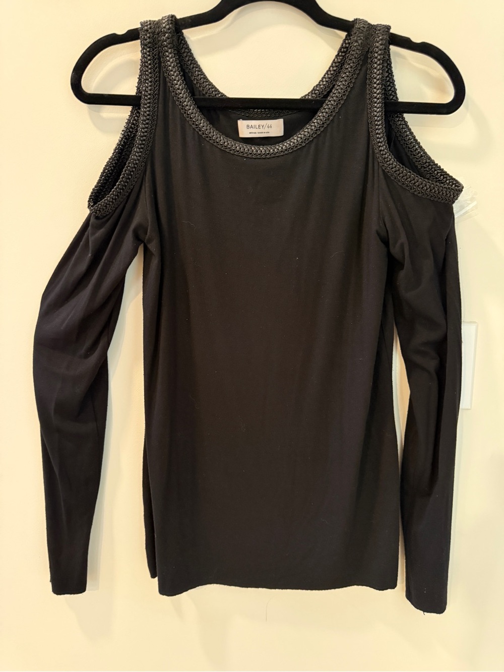 Bailey 44 Black Cold-Shoulder Knit Top with Braided Trim